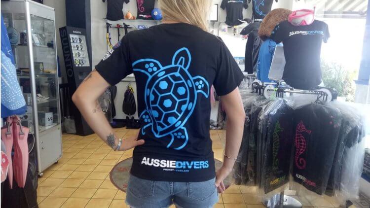 Turtle T-shirt Blue Aussie Divers Phuket